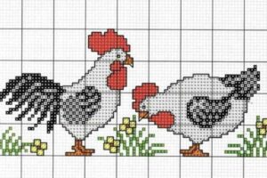 Seleção com gráficos de galinha em ponto cruz para bordados