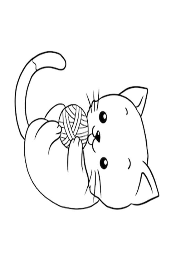 Desenho de Gato com un novelo de lã para Colorir - Colorir.com