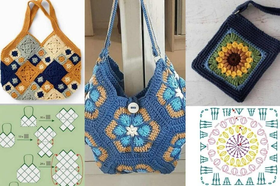 Bolsas de Crochê com Lindos Squares