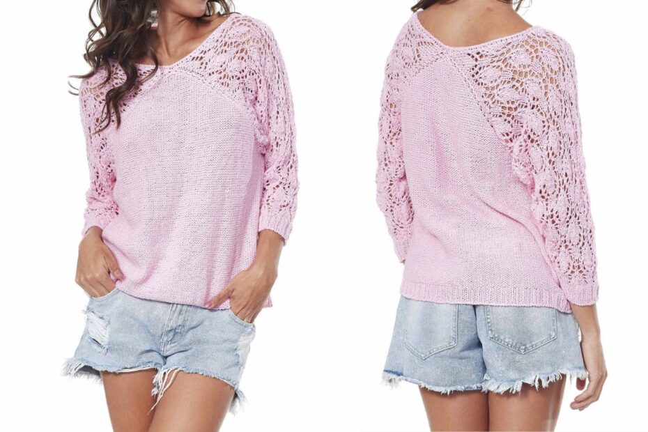 blusa de crochê rosa charme