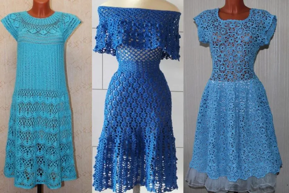 vestidos azuis em crochê