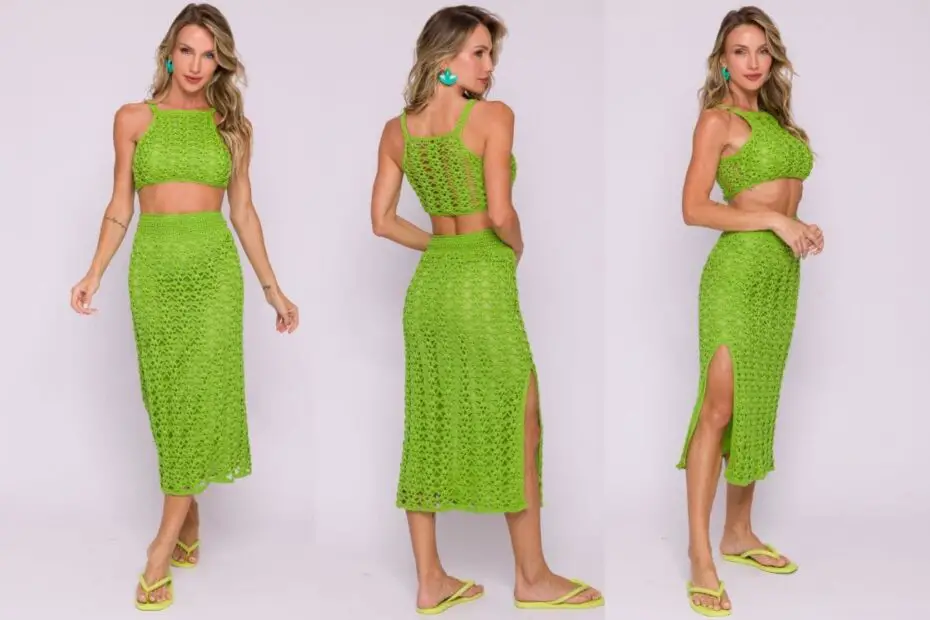 Lindo e Perfeito Conjunto em Crochê Verde Verão